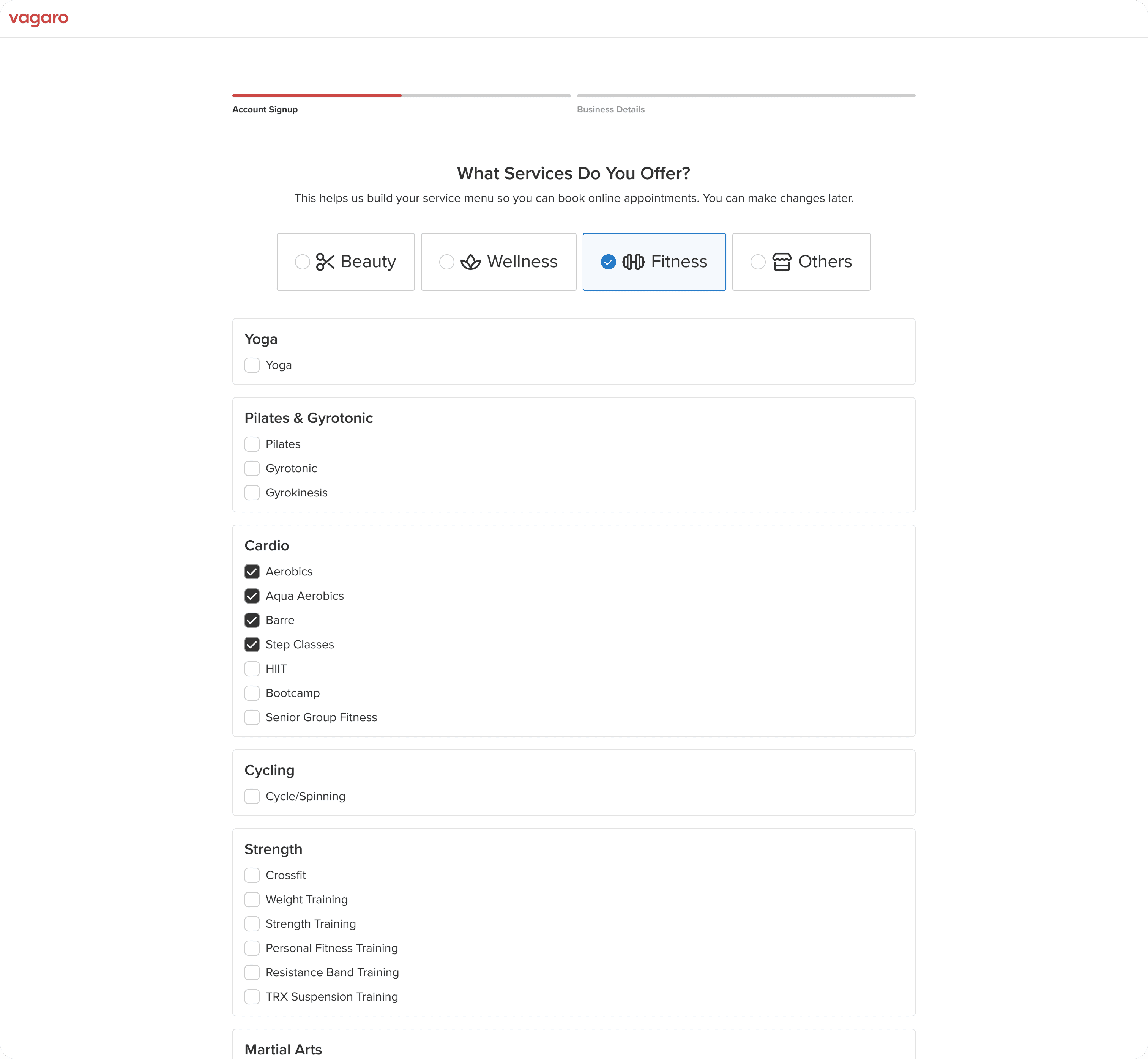 Step 2: Business type